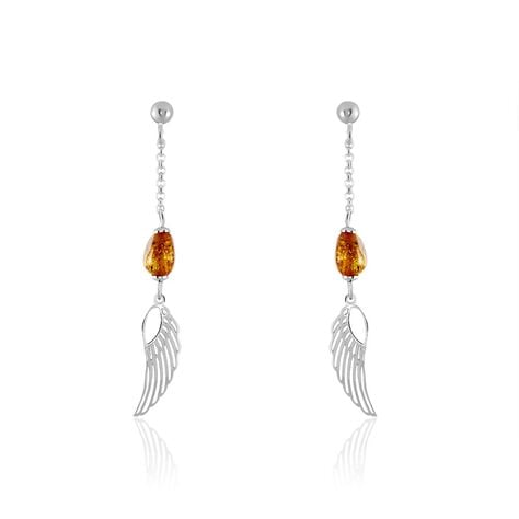 Boucles D'oreilles Argent Blanc Aglaee Ambre - Pendantes Femme | Marc Orian