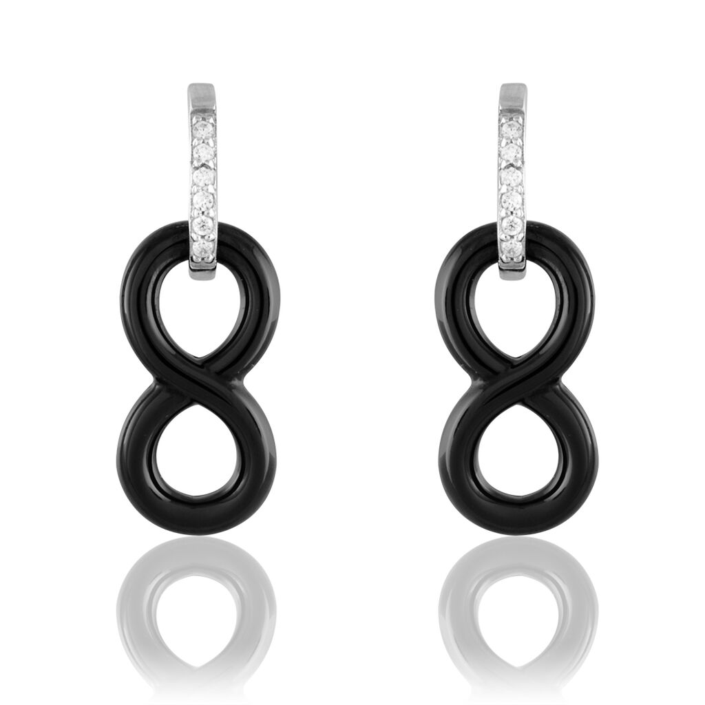 Boucles D'oreilles Pendantes Celinia Argent Blanc C&eacute;ramique Et Oxyde - Pendantes Femme | Marc Orian