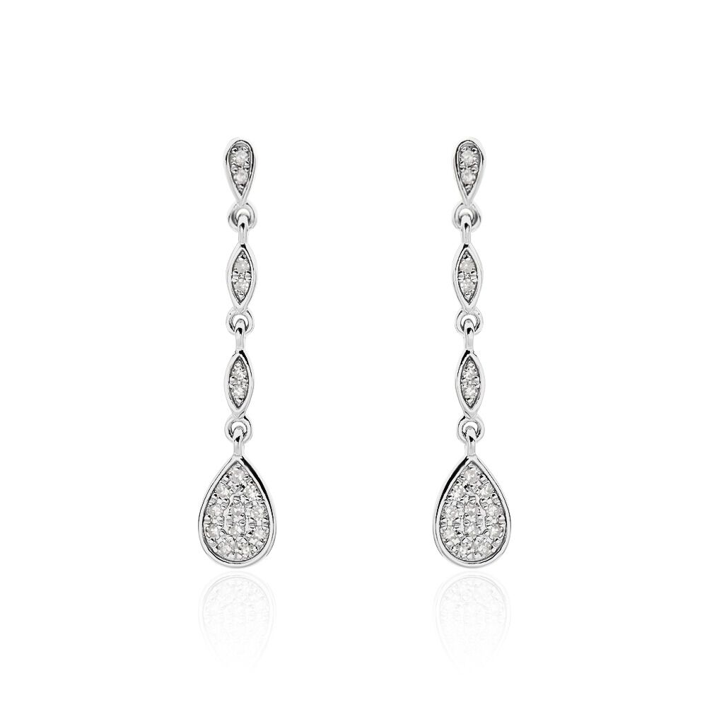 Boucles D'oreilles Pendantes Unice Or Blanc Diamant - Pendantes Femme | Marc Orian