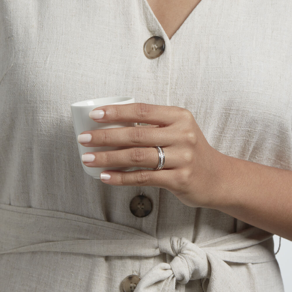 Alliance Serti Grains Ajoures Or Blanc Diamant - Alliances duo Femme | Marc Orian