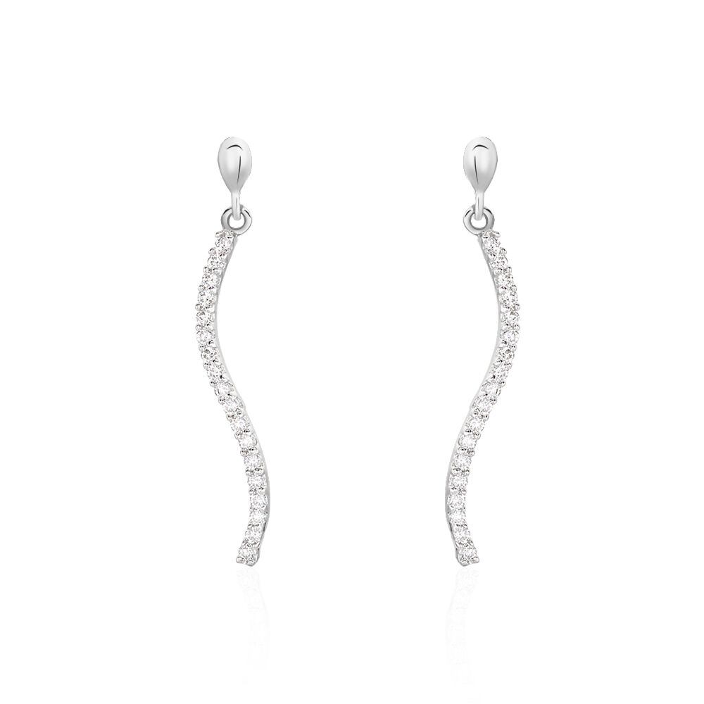 Boucles D'oreilles Pendantes Torsade Or Blanc Oxyde De Zirconium - Pendantes Femme | Marc Orian