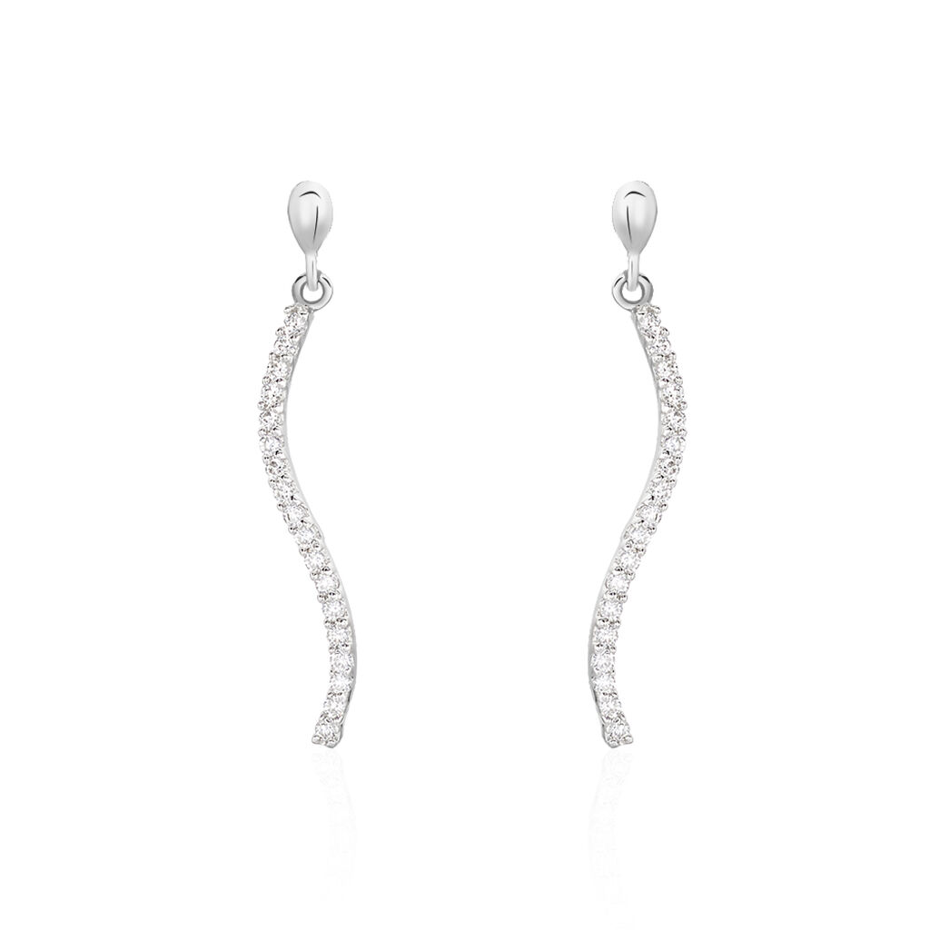 Boucles D'oreilles Pendantes Torsade Or Blanc Oxyde De Zirconium - Pendantes Femme | Marc Orian