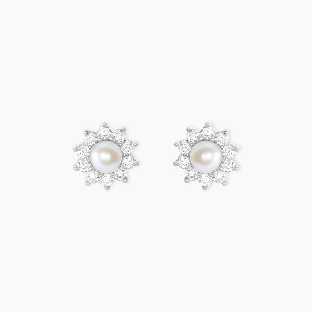 Boucles D'oreilles Puces Argent Blanc Cheri Perle De Culture Oxydes - Puces Femme | Marc Orian