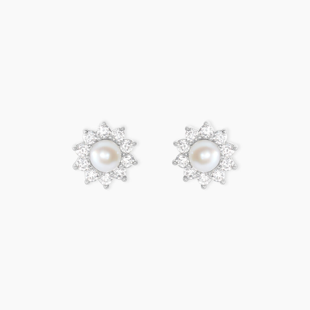 Boucles D'oreilles Puces Argent Blanc Cheri Perle De Culture Oxydes - Puces Femme | Marc Orian