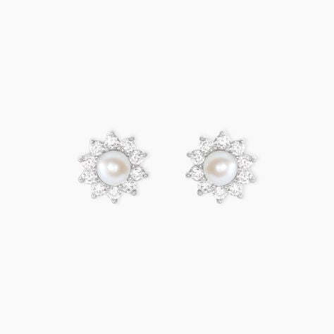 Boucles D'oreilles Puces Argent Blanc Cheri Perle De Culture Oxydes - Puces Femme | Marc Orian