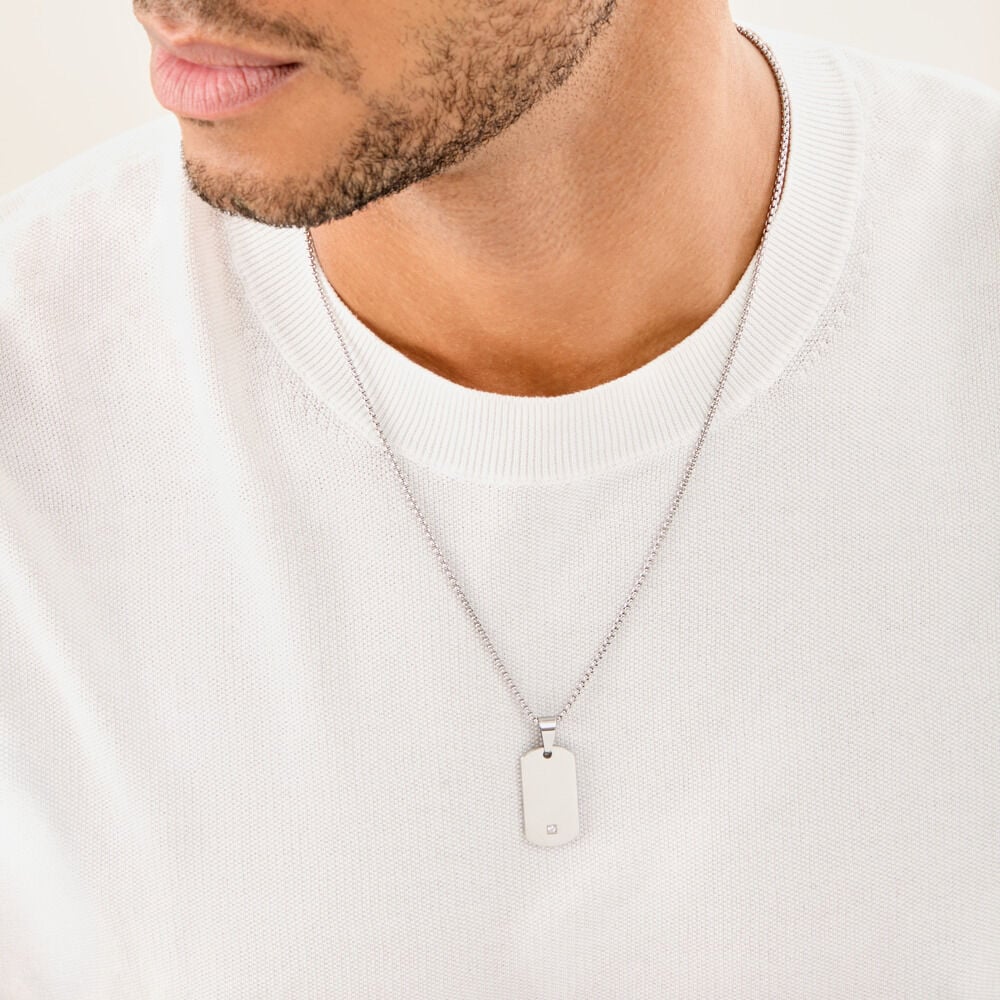 Collier Aziel Acier Blanc Oxyde De Zirconium - Colliers avec pierres Homme | Marc Orian