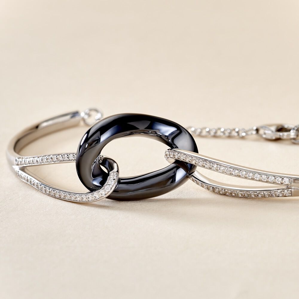 Bracelet Jonc Ceramik Design Argent  C&eacute;ramique Et Oxyde De Zirconium - Bracelets Pierre Femme | Marc Orian
