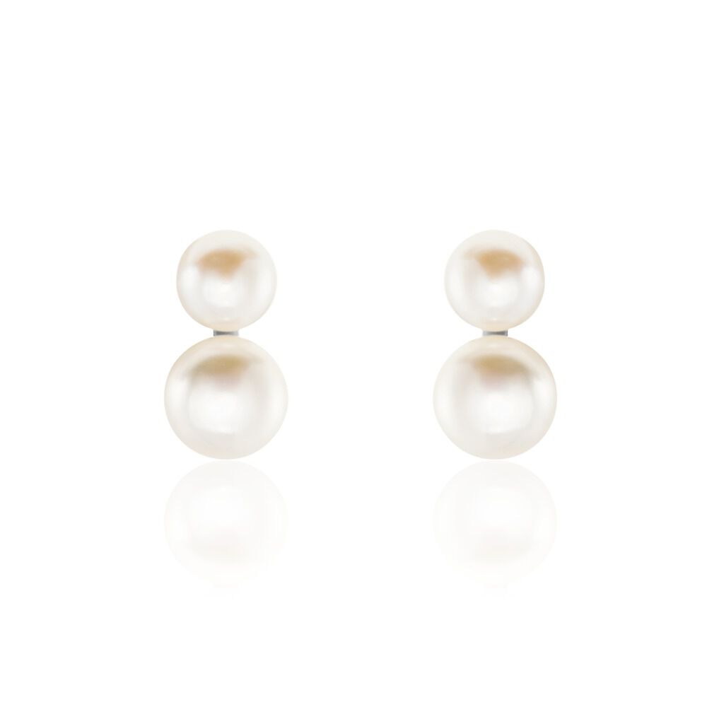 Boucles D'oreilles Clips Argent Blanc Viano Perles Oxydes - Puces Femme | Marc Orian