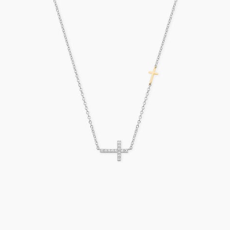 Collier Edline Or Jaune et Argent Blanc Oxyde De Zirconium - Colliers avec pierres Femme | Marc Orian