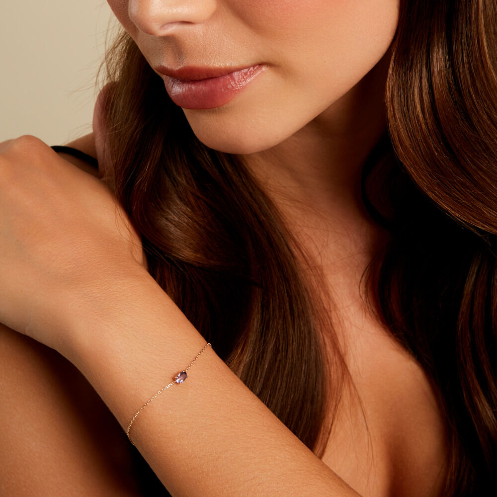 Bracelet Ovale Or Jaune Am&eacute;thyste - Bracelets cha&icirc;nes Femme | Marc Orian