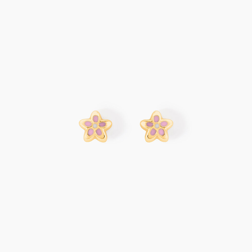 Boucles D'oreilles Puces Fleur Email Or Jaune - Puces Enfant | Marc Orian