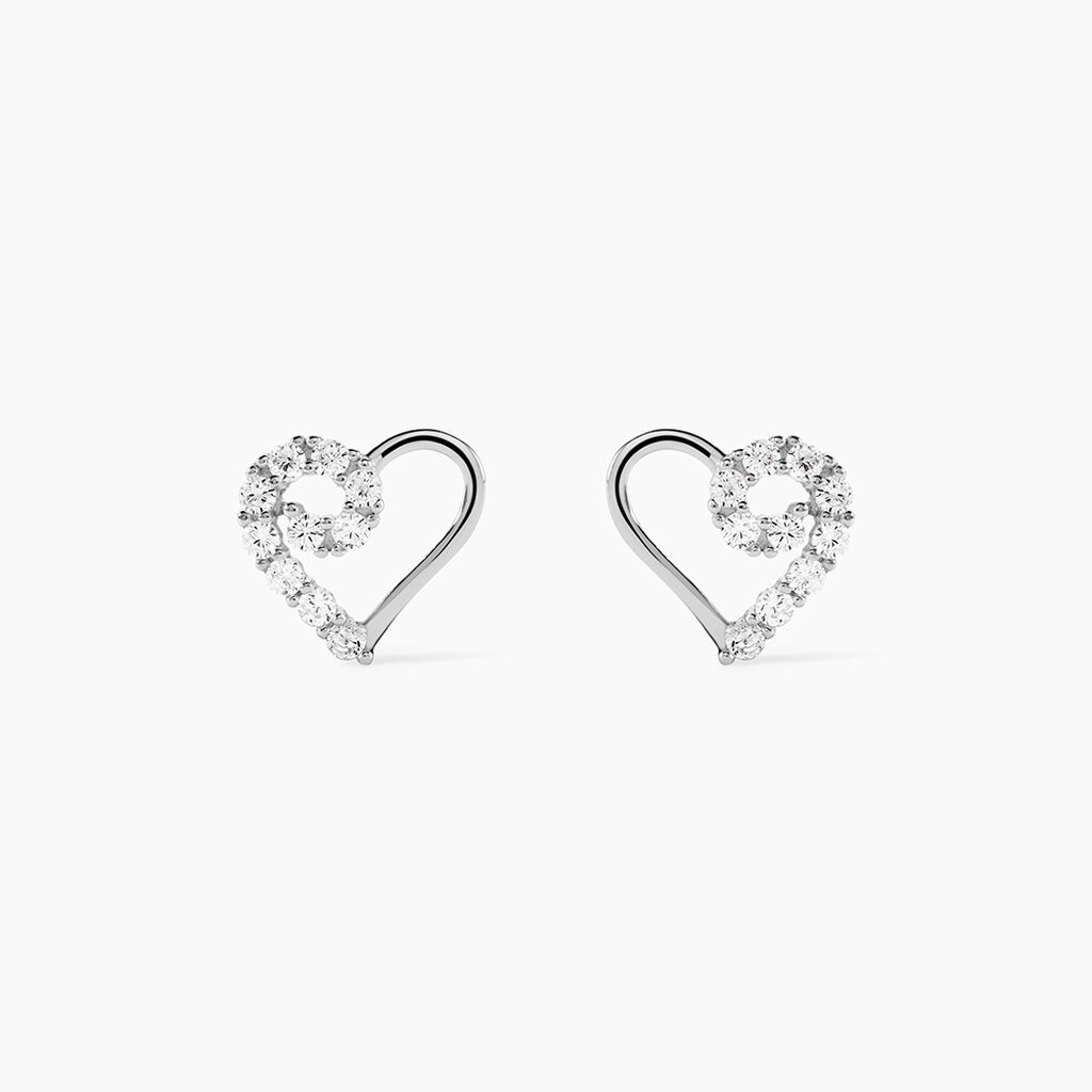 Boucles D'oreilles Puces Eluf C&oelig;ur Or Blanc Oxyde De Zirconium - Puces Femme | Marc Orian