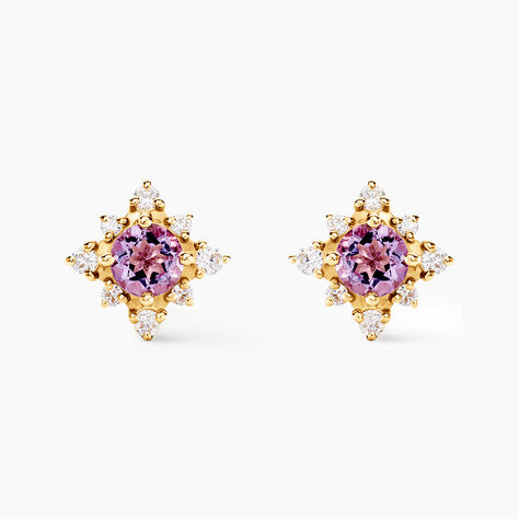 Boucles D'oreilles Puces Astrithr Or Jaune Am&eacute;thyste Oxydes - Puces Femme | Marc Orian