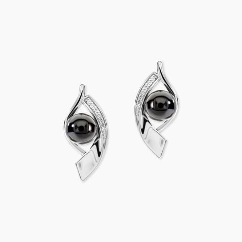 Boucles D'oreilles Pendantes Sharon Argent Blanc C&eacute;ramique Et Oxyde - Pendantes Femme | Marc Orian