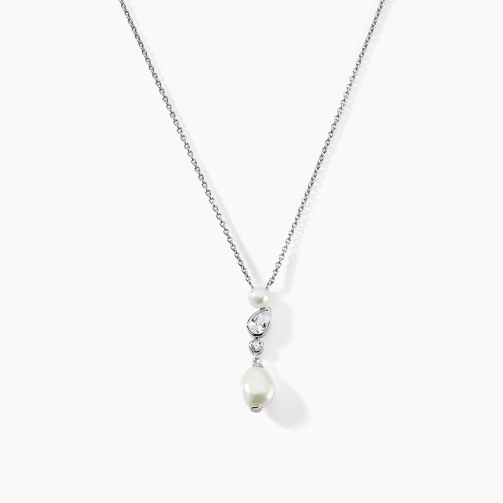Collier Dua Argent Blanc Perle De Culture Oxyde De Zirconium - Colliers avec pierres Femme | Marc Orian