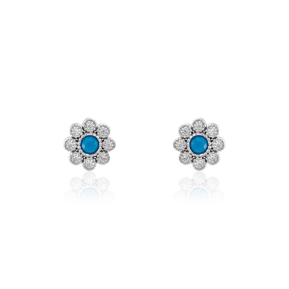 Boucles D'oreilles Puces Aurel Argent Blanc Turquoise Oxyde - Puces Femme | Marc Orian
