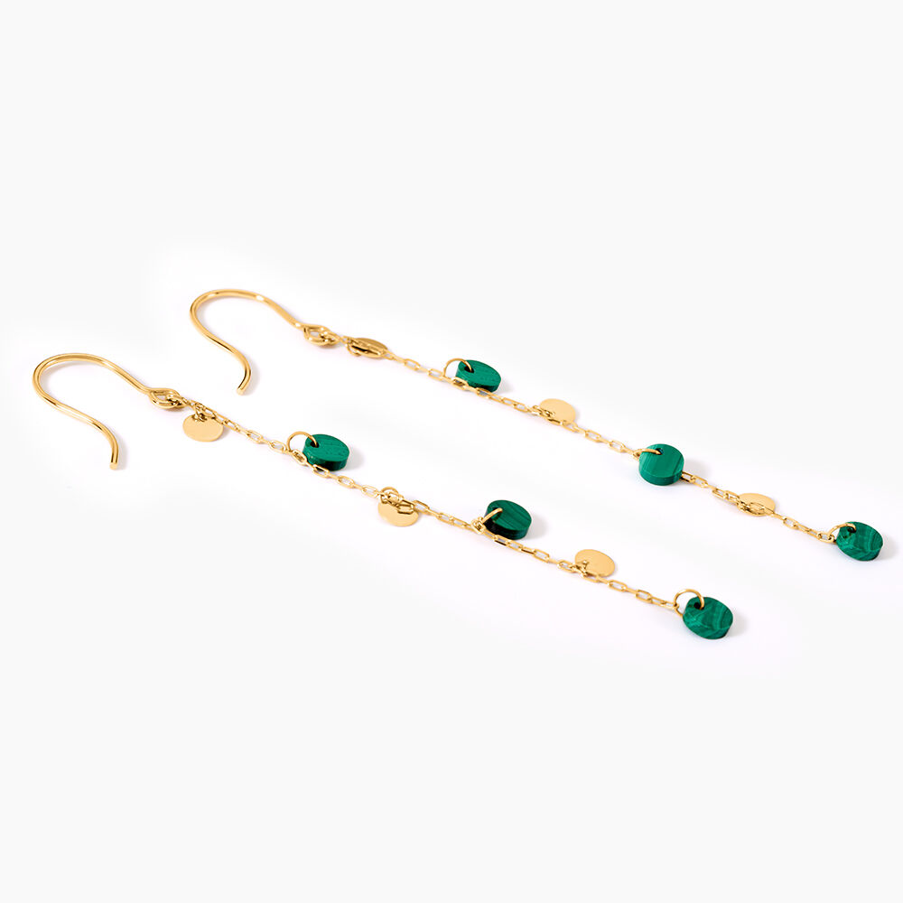 Boucles D'Oreilles Pendantes Epurea Or Jaune Malachite - Boucles d'oreilles pampille Femme | Marc Orian