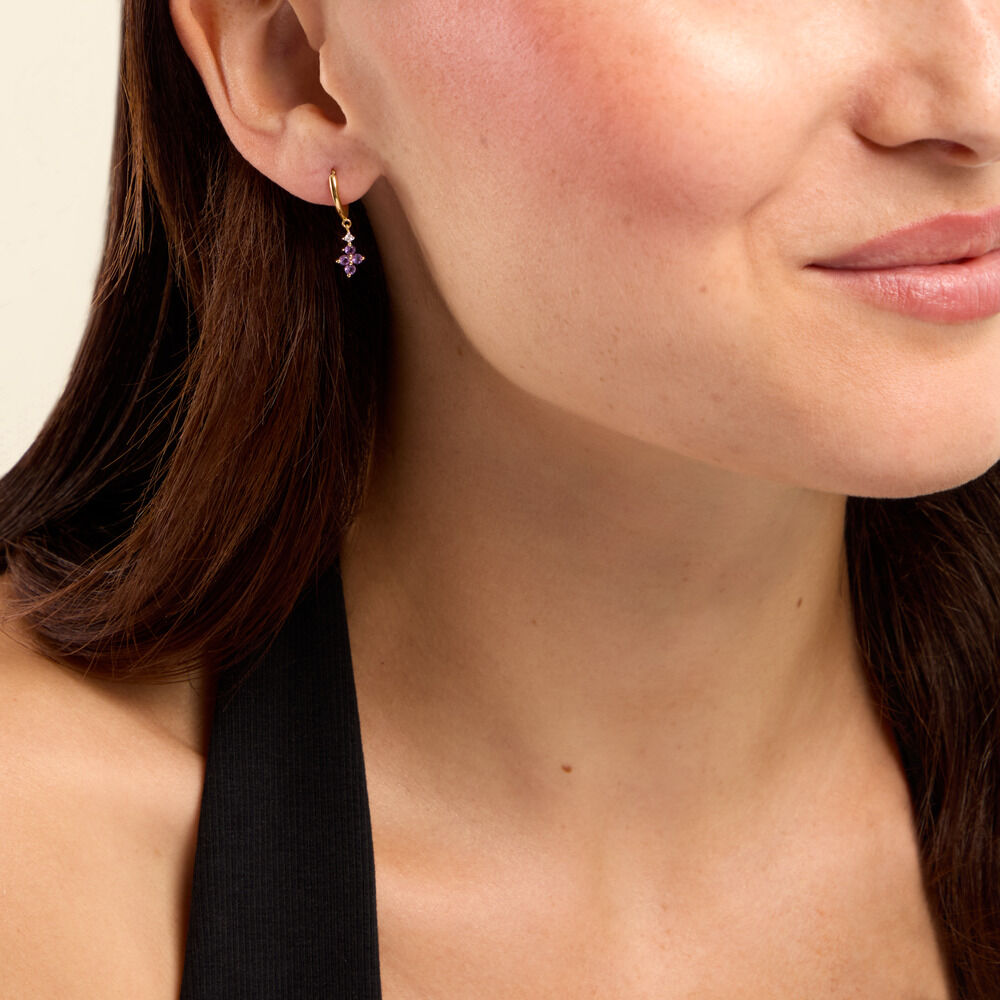Boucles D'Oreilles Pendantes Everett Argent Dor&eacute; A L'Or 750/1000 Am&eacute;thyste Oxyde De Zirconium - Pendantes Femme | Marc Orian