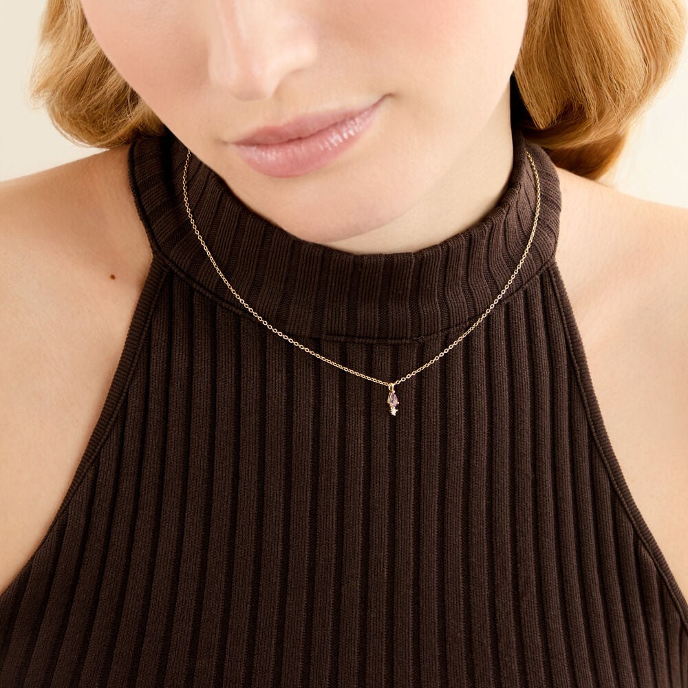 Collier Johannie Argent Dor&eacute; A L'Or 750/1000 Am&eacute;thyste Oxyde De Zirconium - Colliers avec pierres Femme | Marc Orian