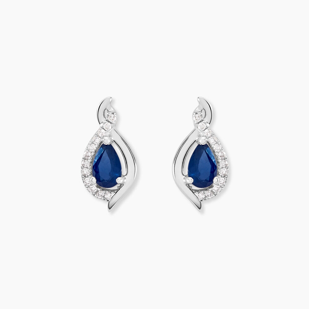 Boucles D'oreilles Puces Angelika Or Blanc Saphir Et Diamant - Puces Femme | Marc Orian