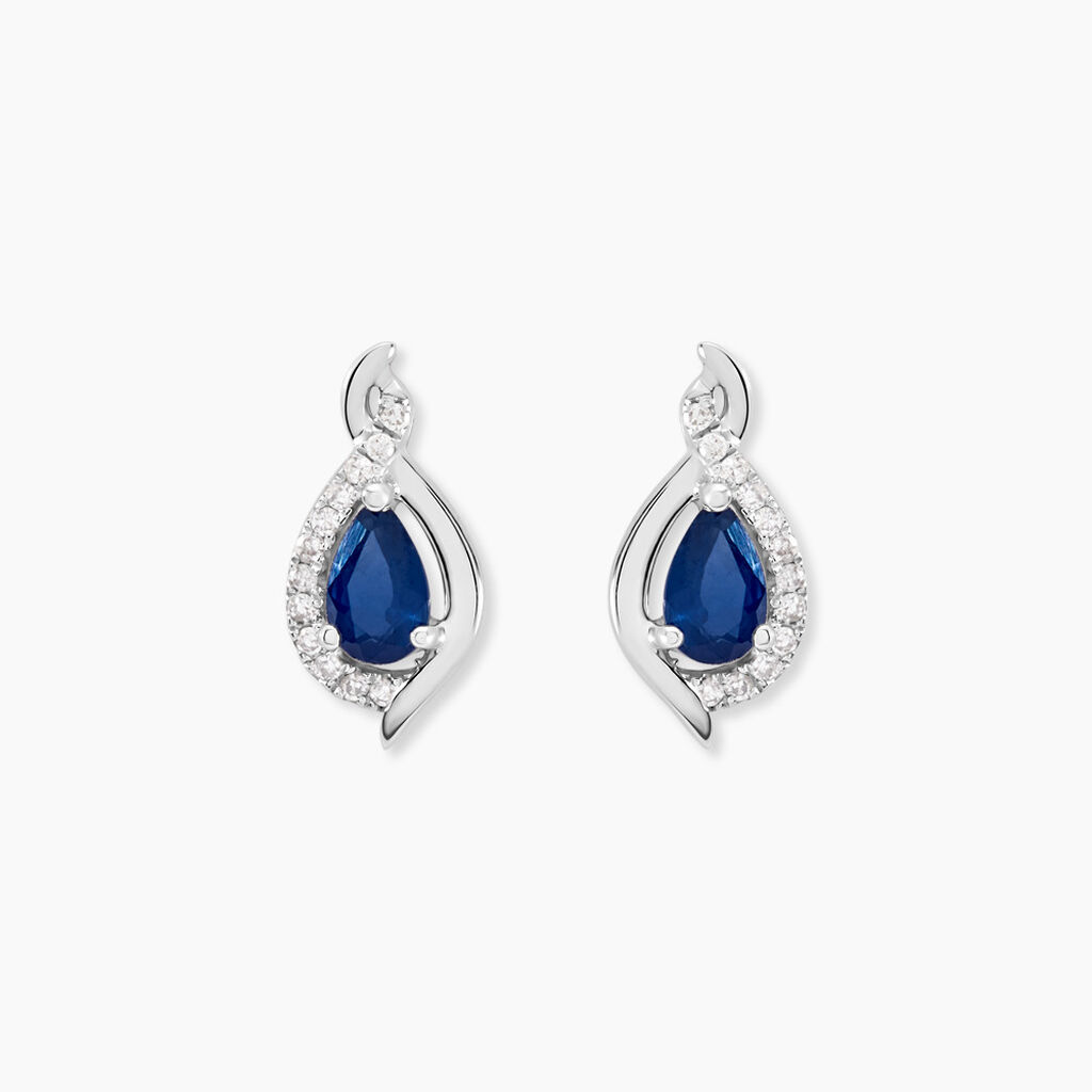 Boucles D'oreilles Puces Angelika Or Blanc Saphir Et Diamant - Puces Femme | Marc Orian