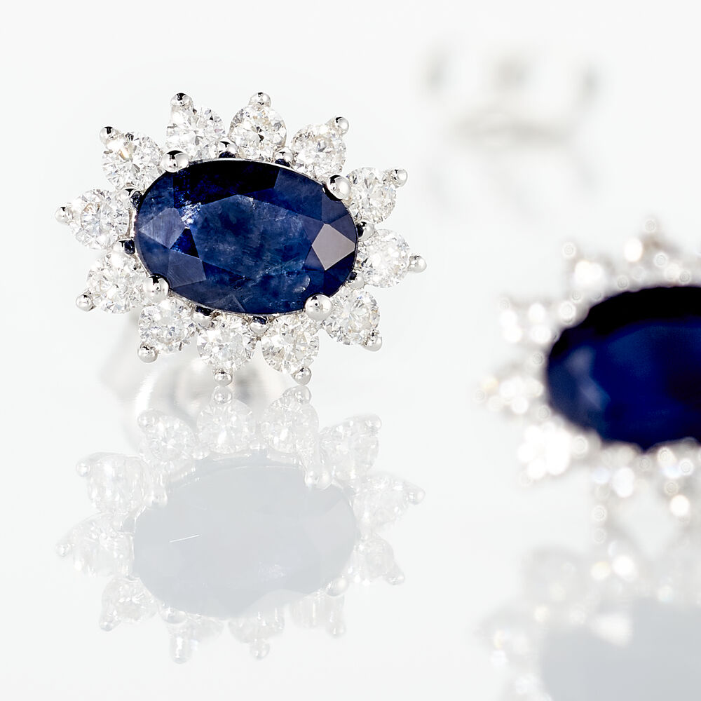 Boucles D'oreilles Or Blanc Saphir Diamants - Puces Femme | Marc Orian