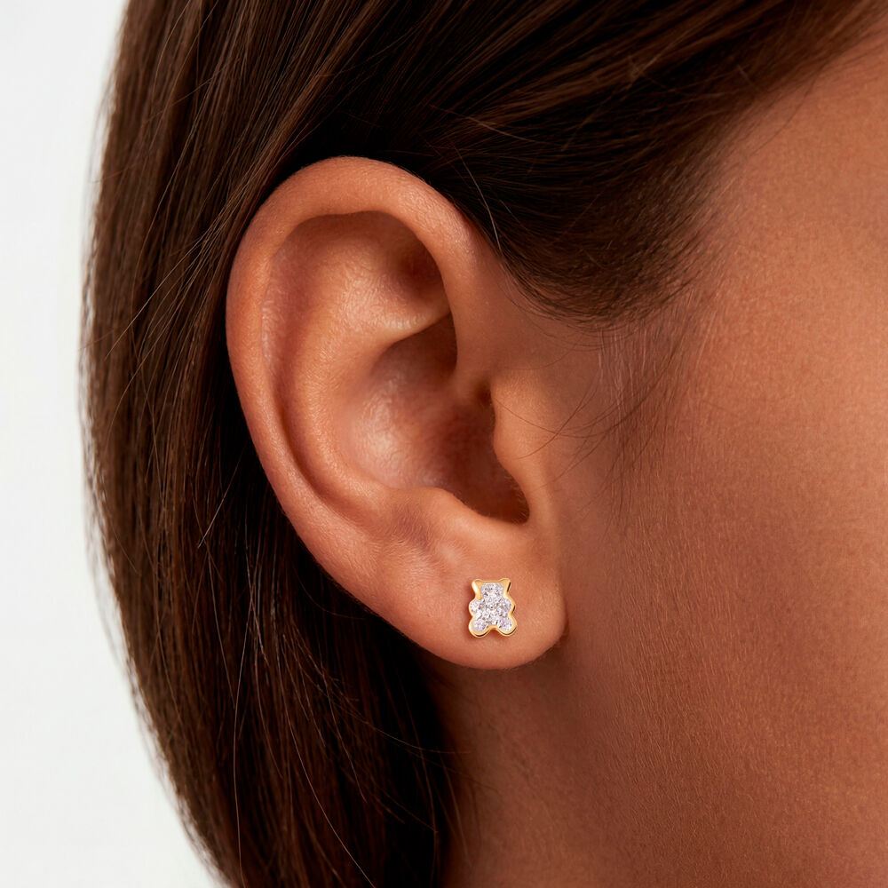 Boucles D'oreilles Puces Emerica Ours 0 Or Jaune Strass - Puces Enfant | Marc Orian