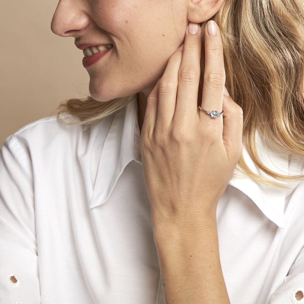 Solitaire Accompagne Argent Rainbow Oxyde De Zirconium Bleu T48 - Bagues de promesse Femme | Marc Orian