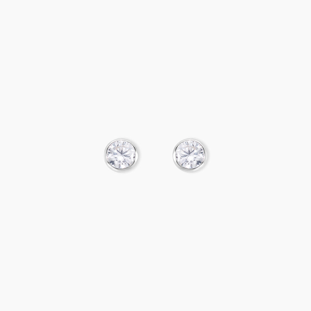 Boucles D'oreilles Puces Elda Serti Clos Or Blanc Oxyde De Zirconium - Puces Femme | Marc Orian