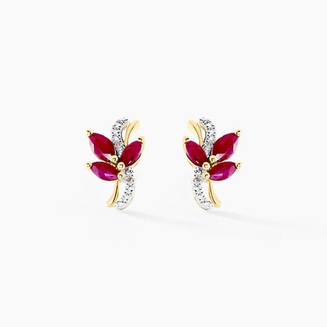 Boucles D'oreilles Puces Angie Or Jaune Rubis Diamant - Boucles d'oreilles mariage Femme | Marc Orian