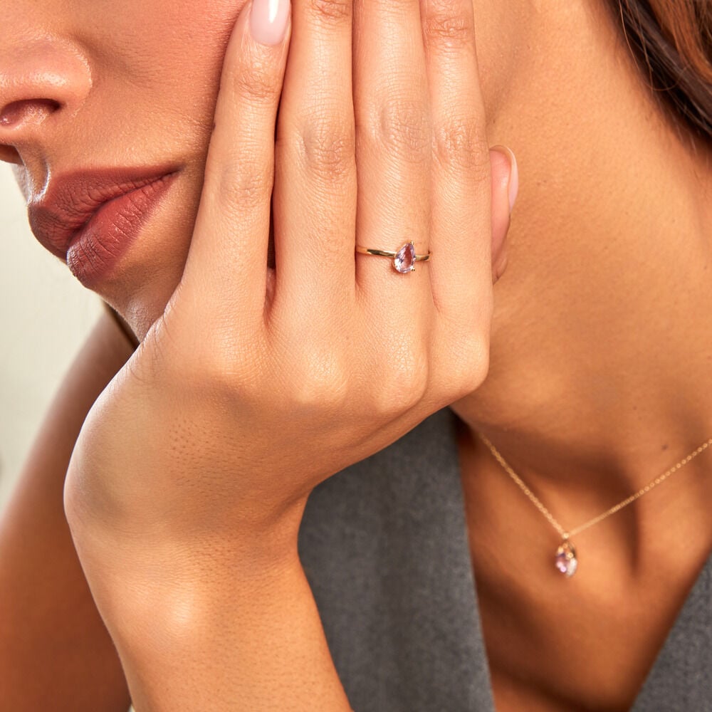 Bague Solitaire Goutte Or Jaune Améthyste - Bagues pierres fines Femme | Marc Orian