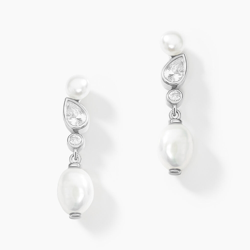 Boucles D'oreilles Pendantes Dua Argent Blanc Perle De Culture Oxyde - Pendantes Femme | Marc Orian