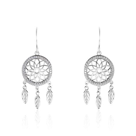 Boucles D'oreilles Pendantes Nemetona Argent Blanc Oxyde - Pendantes Femme | Marc Orian