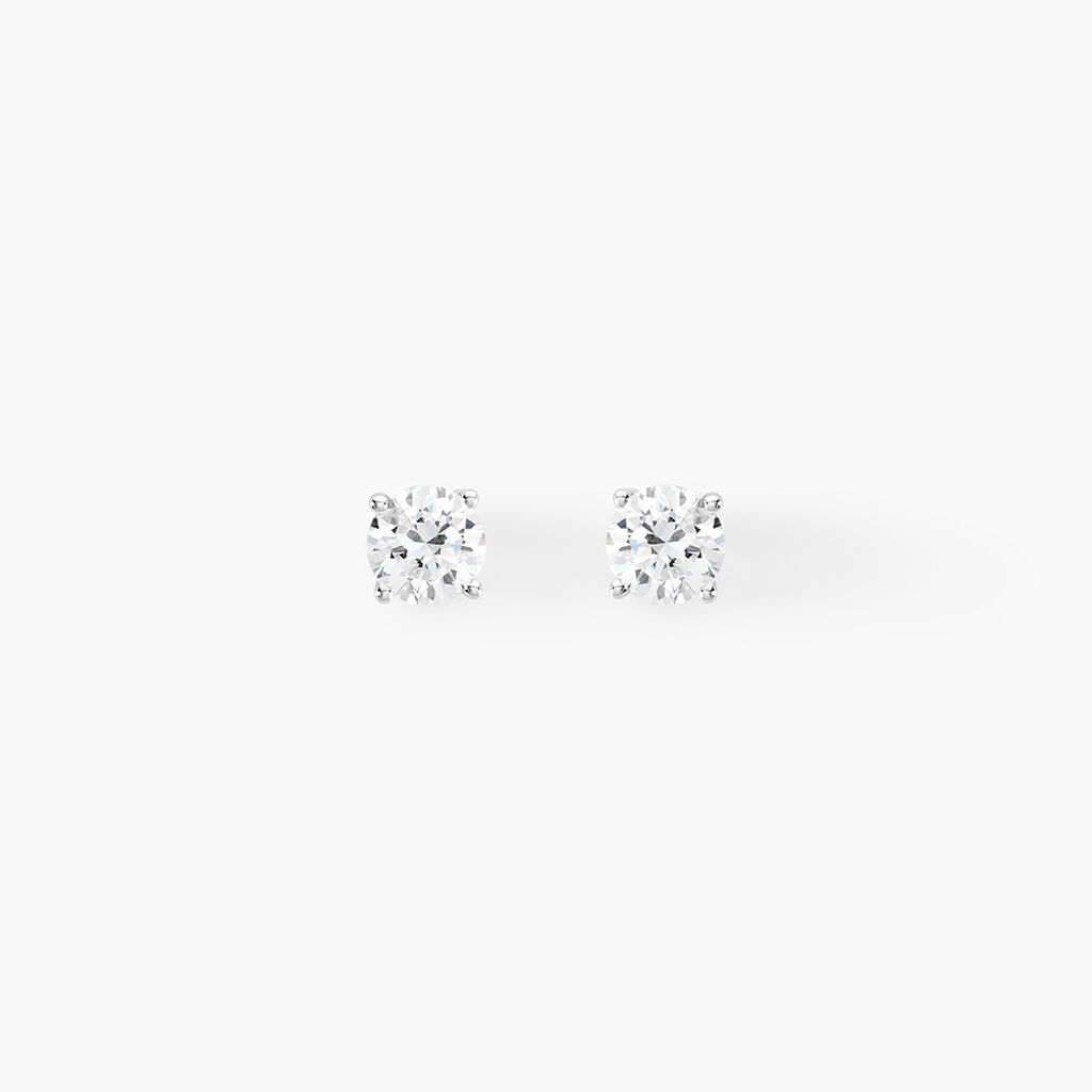 Boucles D'oreilles Puces 4 Griffes Or Blanc Diamant Synthetique - Puces Femme | Marc Orian