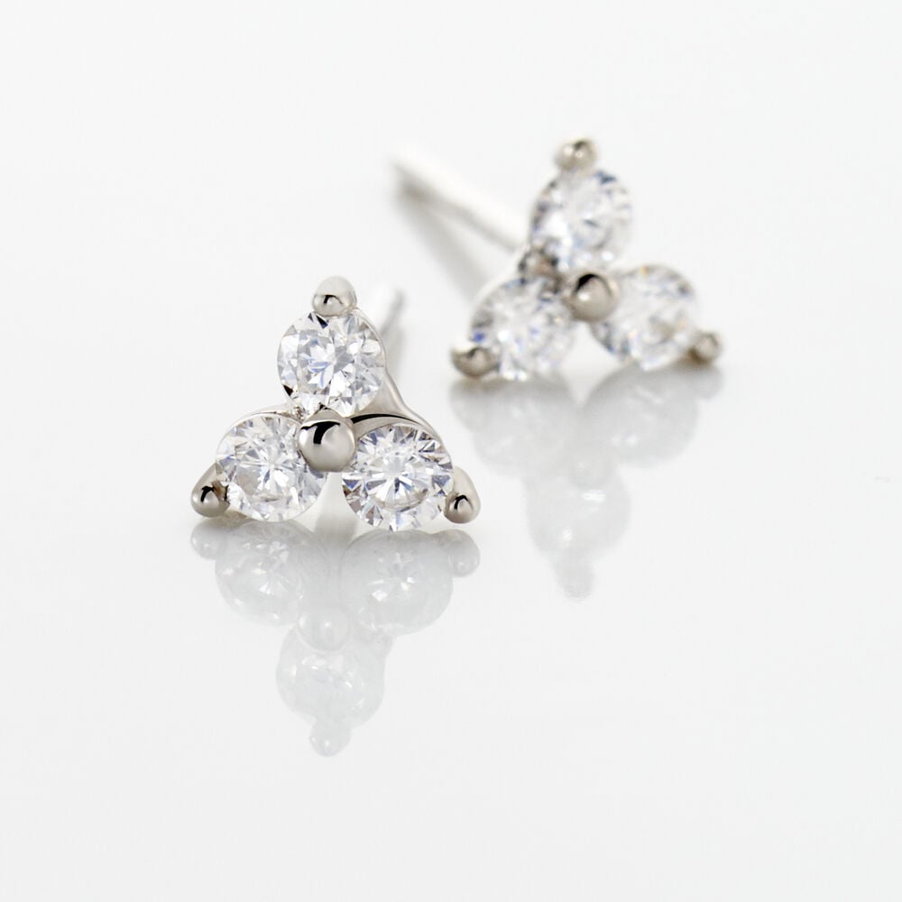 Boucles D'oreilles Puces Eleanor Fleur Or Blanc Oxyde De Zirconium - Puces Femme | Marc Orian