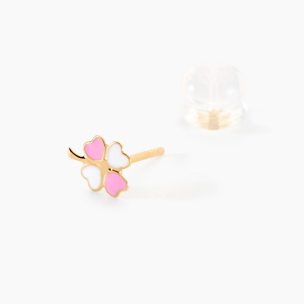 Boucles D'oreilles Puces Trefle Email Or Jaune - Puces Enfant | Marc Orian