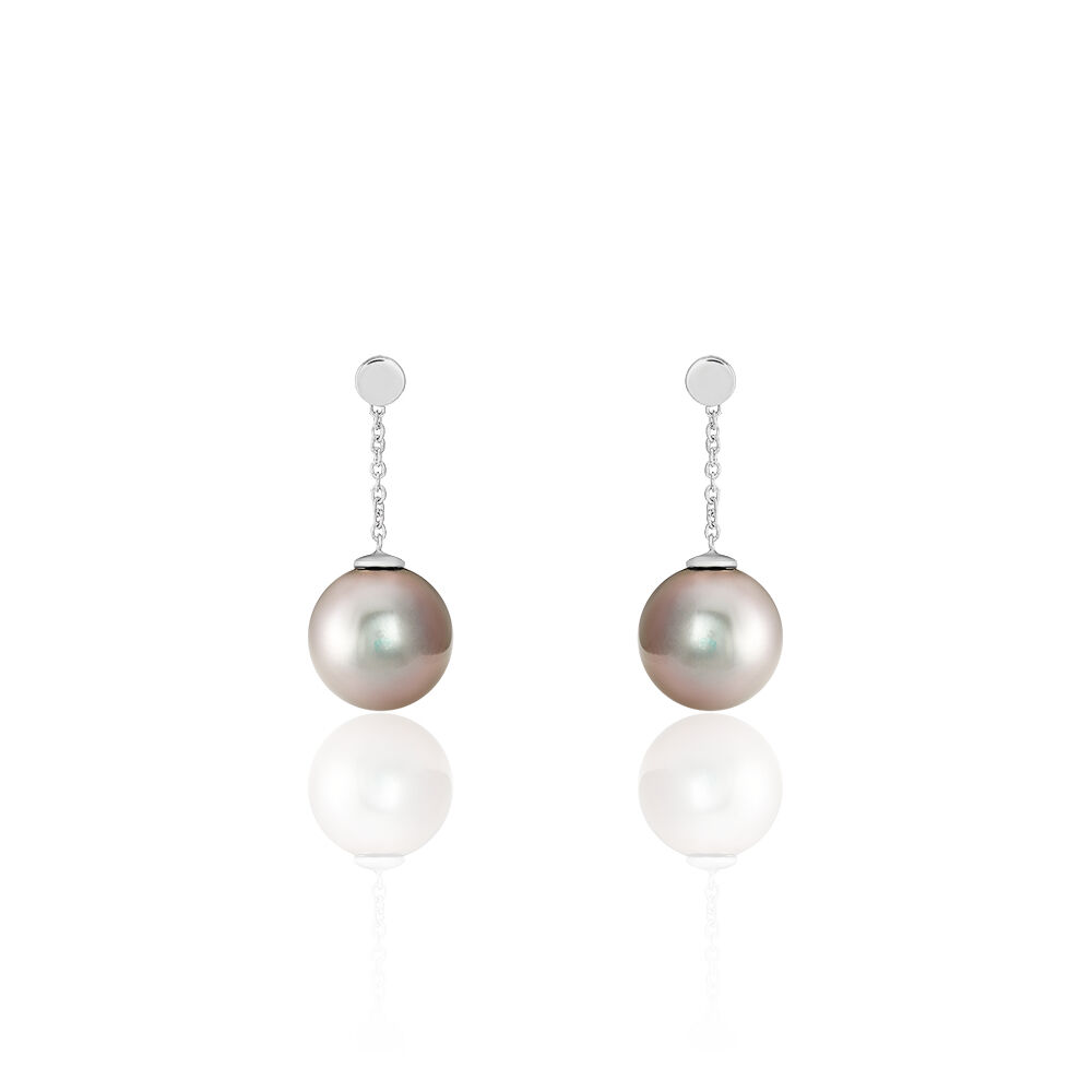 Boucles D'oreilles Pendantes Semi-ronde Or Blanc Perle De Tahiti - Pendantes Femme | Marc Orian