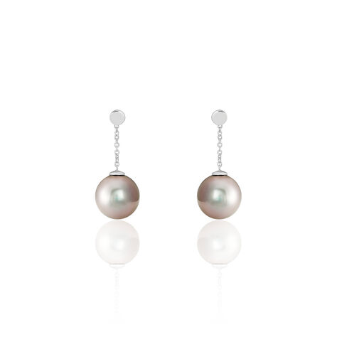 Boucles D'oreilles Pendantes Semi-ronde Or Blanc Perle De Tahiti - Pendantes Femme | Marc Orian