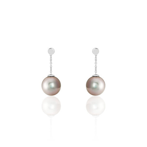 Boucles D'oreilles Pendantes Semi-ronde Or Blanc Perle De Tahiti - Boucles d'oreilles Pendantes Femme | Marc Orian