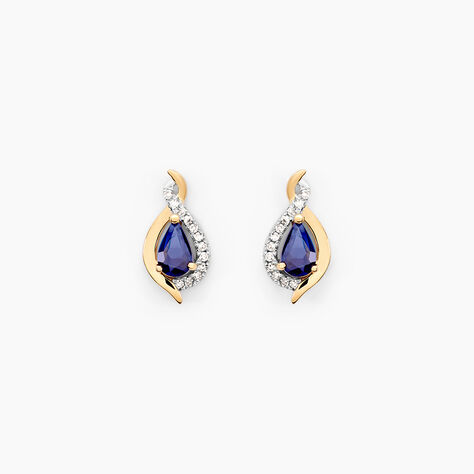 Boucles D'oreilles Puces Or Jaune Angelika Saphir - Puces Femme | Marc Orian