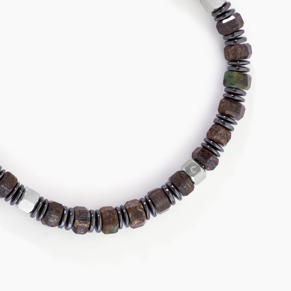 Bracelet Naturel Acier Argent&eacute; Bronzite Turquoise H&eacute;matite - Bracelets cha&icirc;nes Homme | Marc Orian