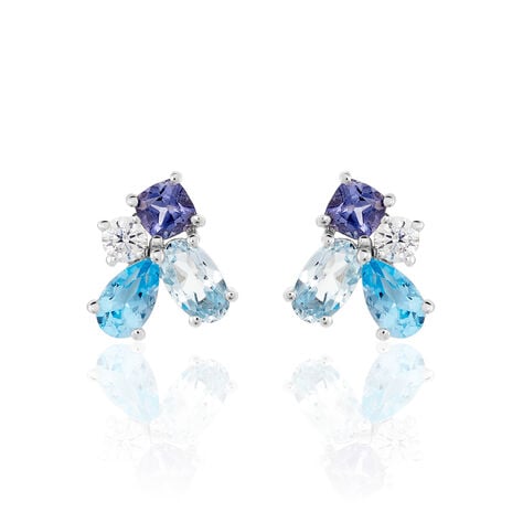 Boucles D'oreilles Puces Doryne Or Blanc Topaze Et Oxyde De Zirconium - Puces Femme | Marc Orian