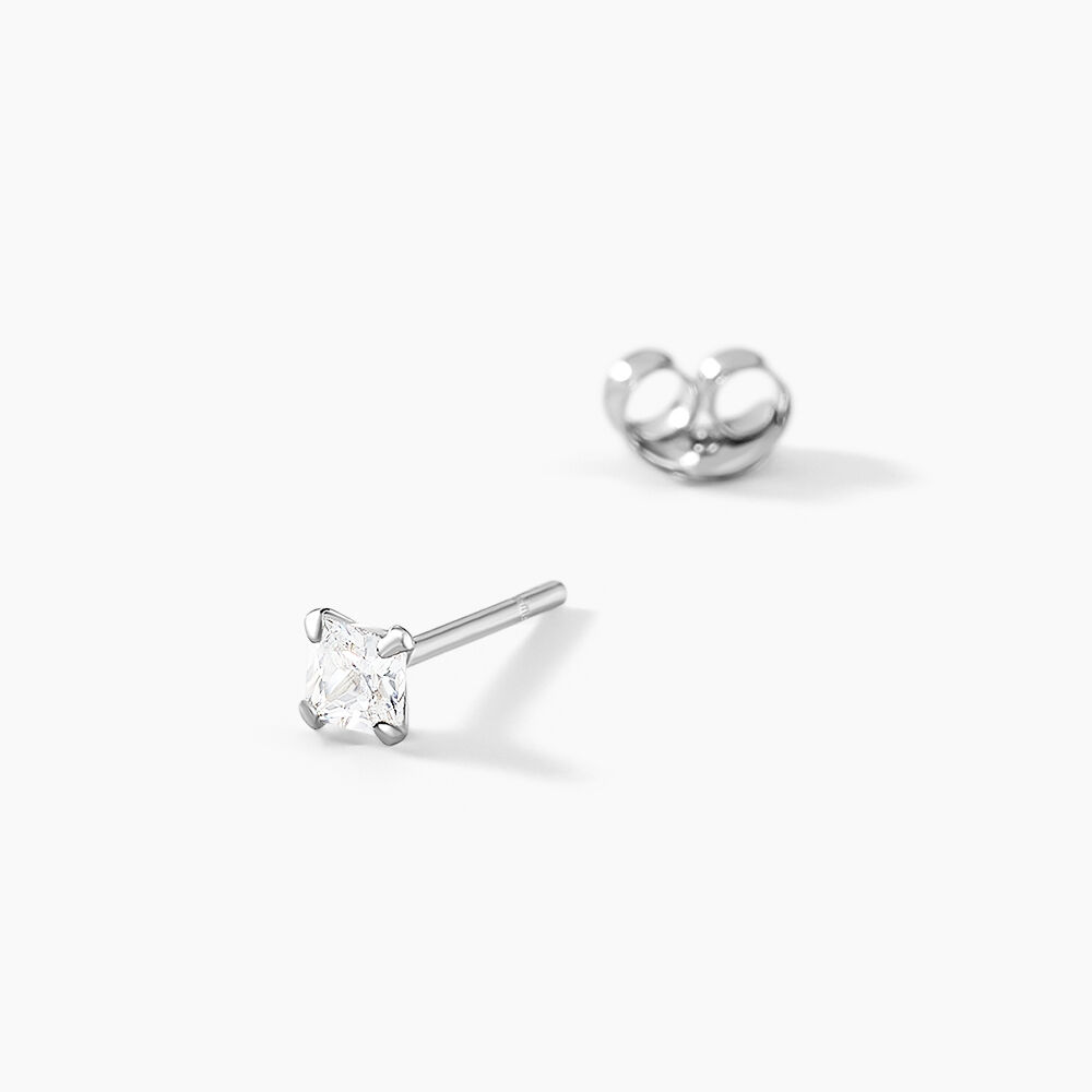 Boucles D'oreilles Puces Carre Argent Blanc Oxyde De Zirconium - Puces Femme | Marc Orian