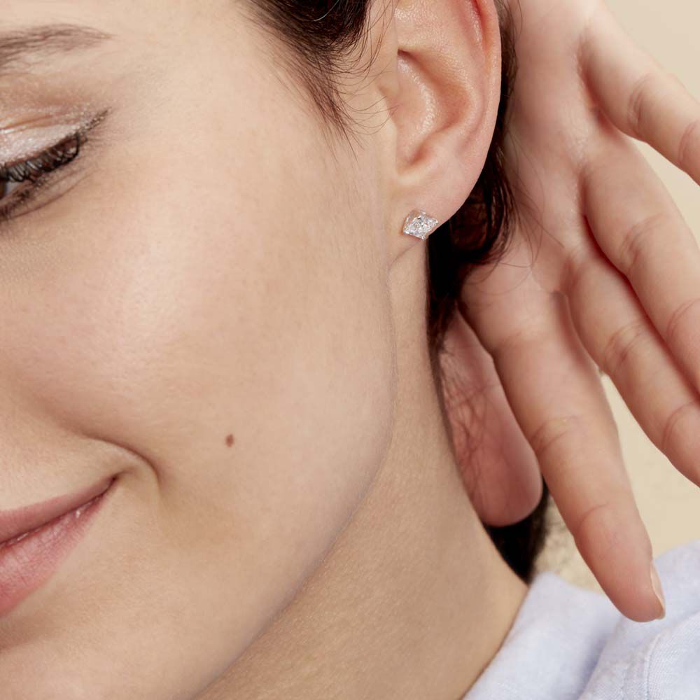 Boucles D'oreilles Puces Doreen Carre Or Blanc Oxyde De Zirconium - Puces Femme | Marc Orian