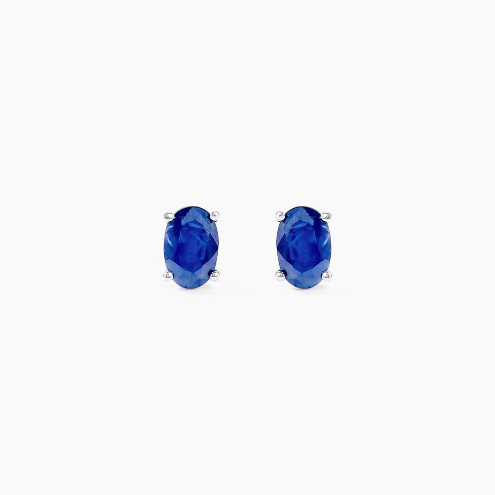 Boucles D'oreilles Puces Ovale Or Blanc Saphir - Puces Femme | Marc Orian