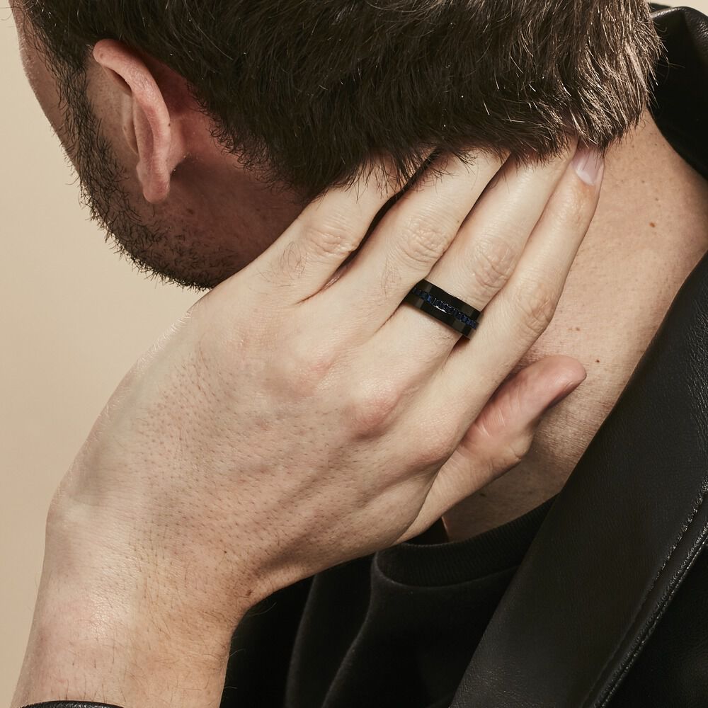 Bague Acier Noir Urban Strass - Bagues avec pierre Homme | Marc Orian