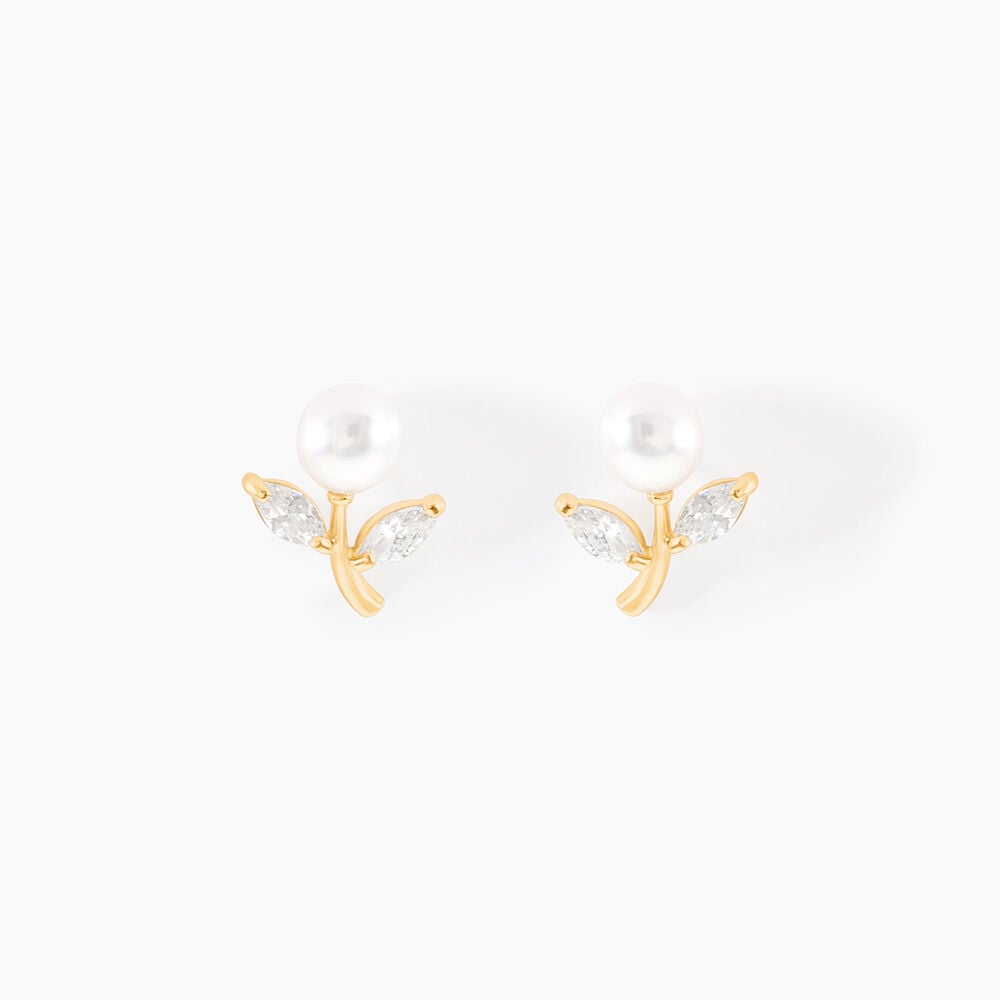 Boucles D'oreilles Puces Frigga Or Jaune Perle De Culture Et Oxyde - Boucles d'oreilles mariage Femme | Marc Orian