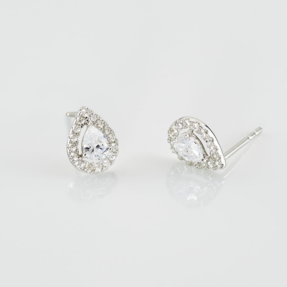 Boucles D'oreilles Puces Hildana Or Blanc Oxyde De Zirconium - Puces Femme | Marc Orian