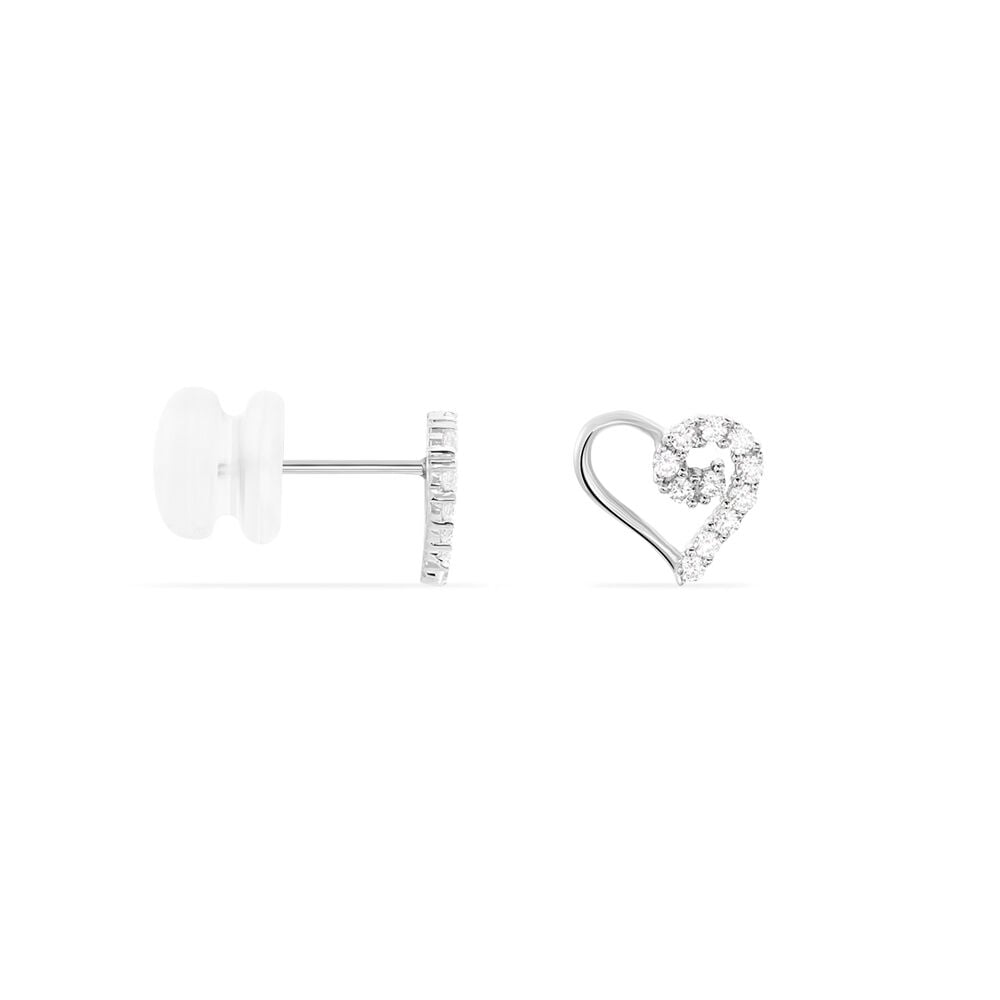 Boucles D'oreilles Puces Daria Cœur Or Blanc Oxyde De Zirconium - Puces Femme | Marc Orian