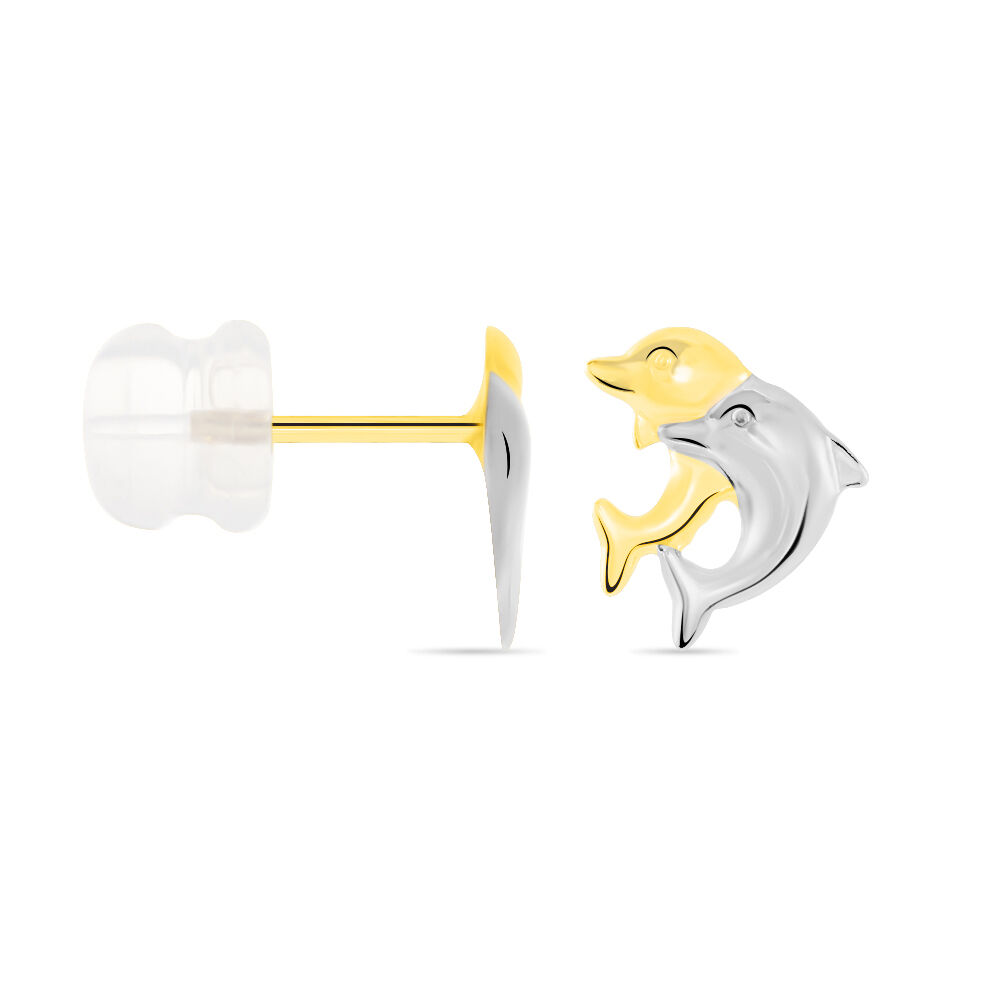 Boucles D'oreilles Puces Fulvie Double Dauphins Or Bicolore - Puces Femme | Marc Orian